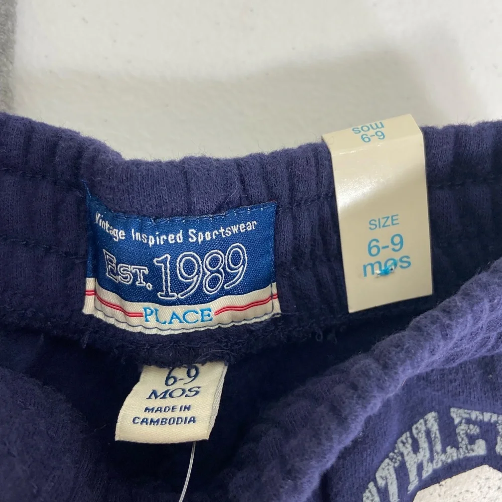 NEW Children’s Place baby unisex navy blue gray soft fleece pull on pants 6-9 mo